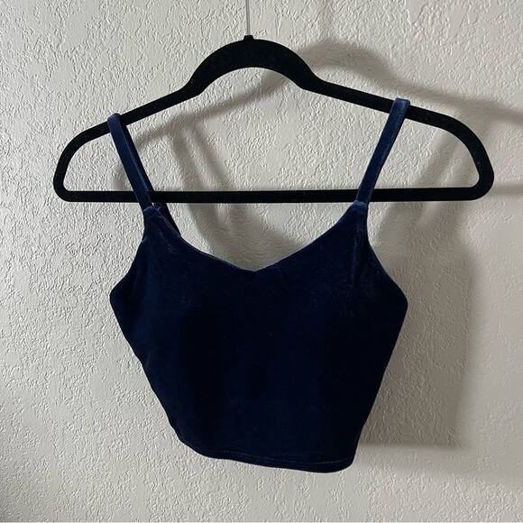 Athleta Elation V-Neck Blue Velvet Crop Top - Picture 3 of 8